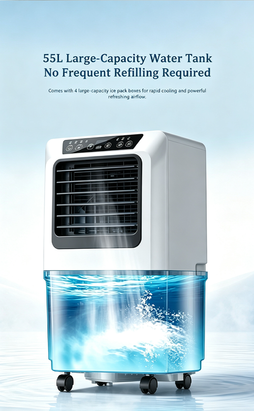 55L Large Capacity Mobile Evaporative Air Cooler, Portable Water Cooling Fan with Remote Control for Home & Commercial Use