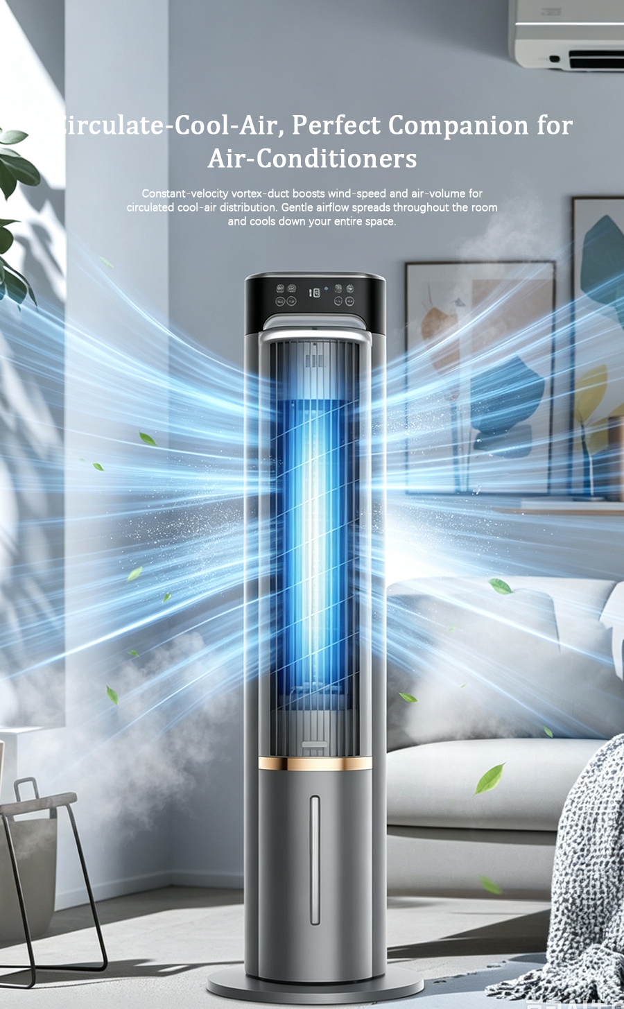 Evaporative Air Cooler Tower Fan, Negative Ions Cooling Air Conditioner Fan, Remote Control Vertical Cooling Fan