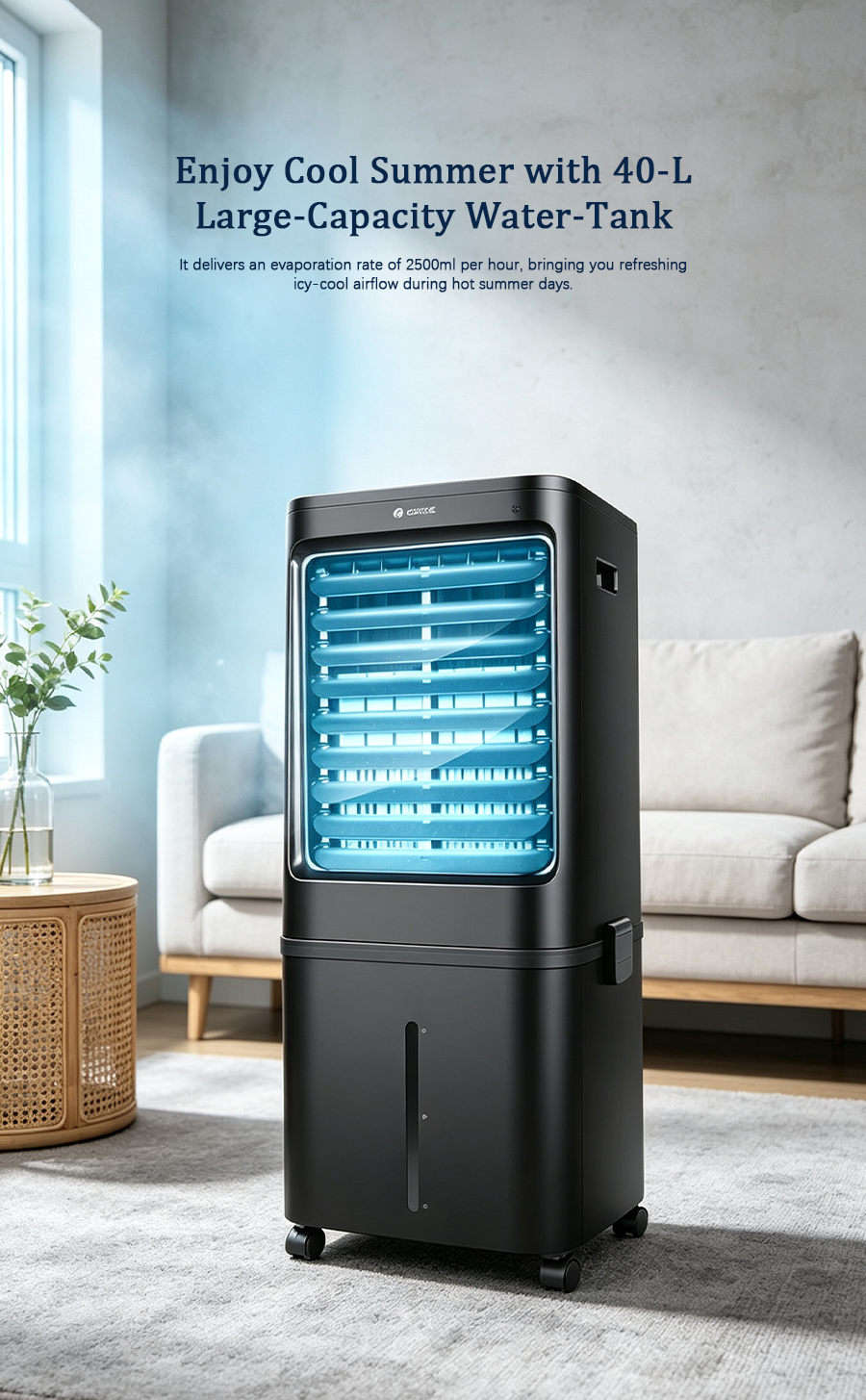 40L Large Capacity Evaporative Air Cooler, Portable Water Cooling Fan, 3-in-1 Household & Commercial Air Cooler