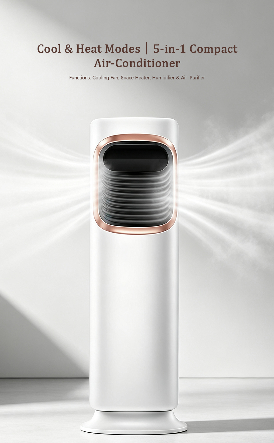 5-in-1 Tower Air Cooler & Heater, Multi-Functional Portable Fan with Humidifier, Air Purifier & UV Sanitization