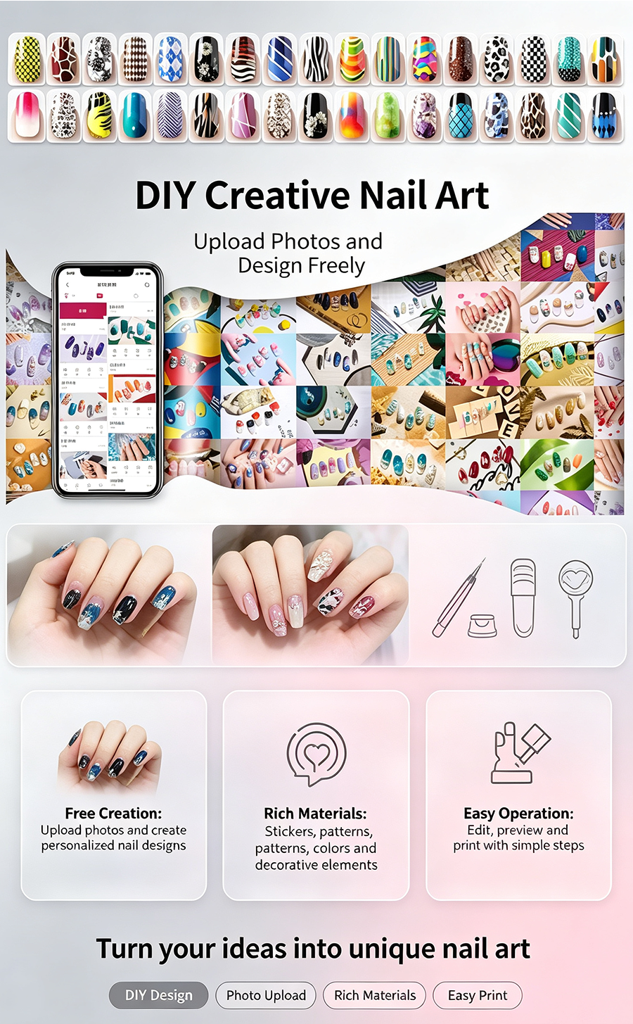 Smart Automatic Nail Art Printer, Wireless Phone Control DIY Nail Printing Machine, Home Nail Painting Device