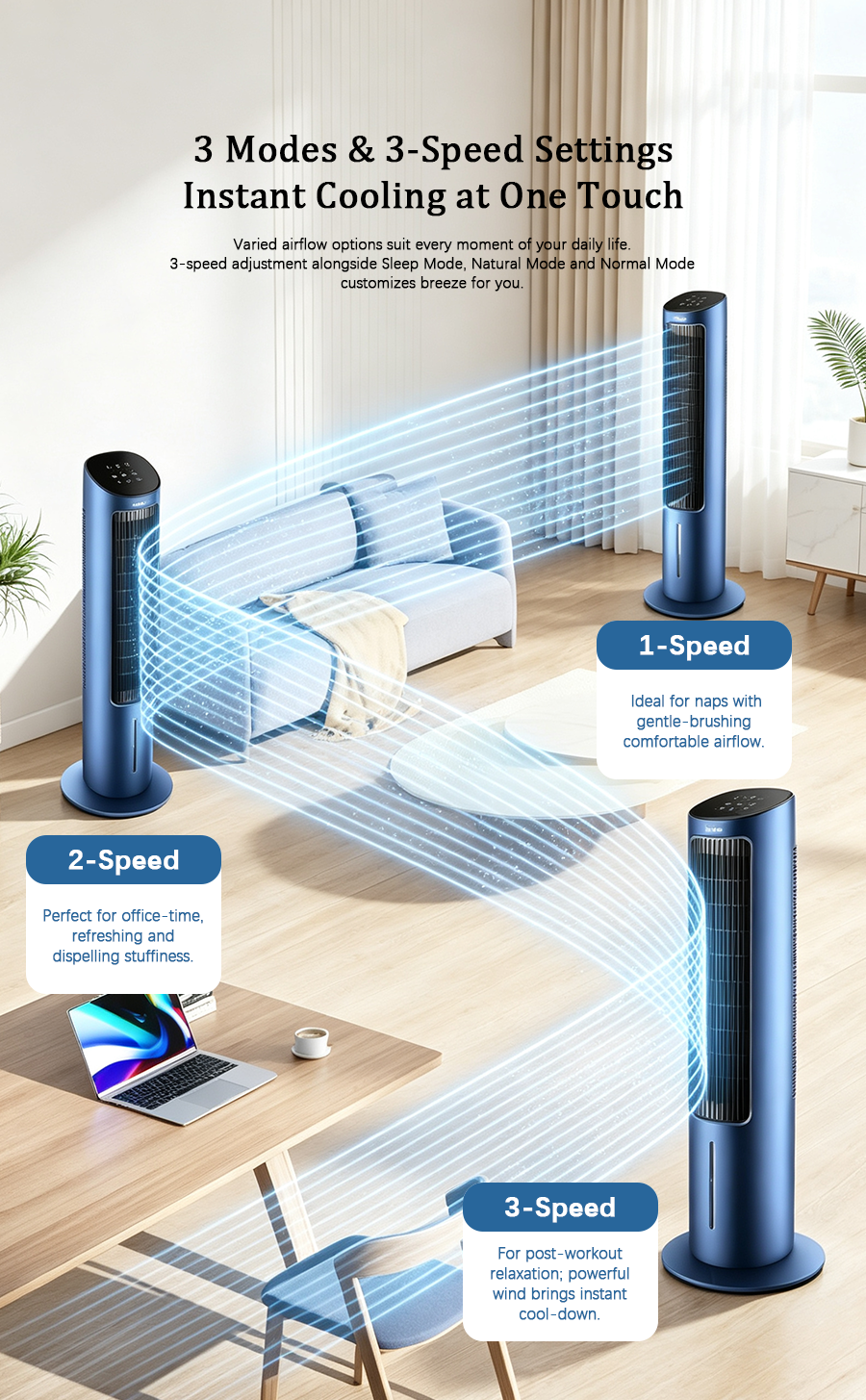 3-in-1 Negative Ion Evaporative Tower Cooler Fan | Remote Control Cooling Humidifier, Washable Air Cooler