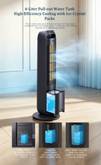 Heating & Cooling Tower Fan, Water Evaporative Air Cooler, Negative Ion Purifier 4-in-1 Heater & Cooling Fan