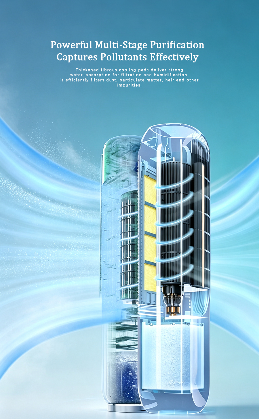 Heating & Cooling Tower Fan, Water Evaporative Air Cooler, Negative Ion Purifier 4-in-1 Heater & Cooling Fan