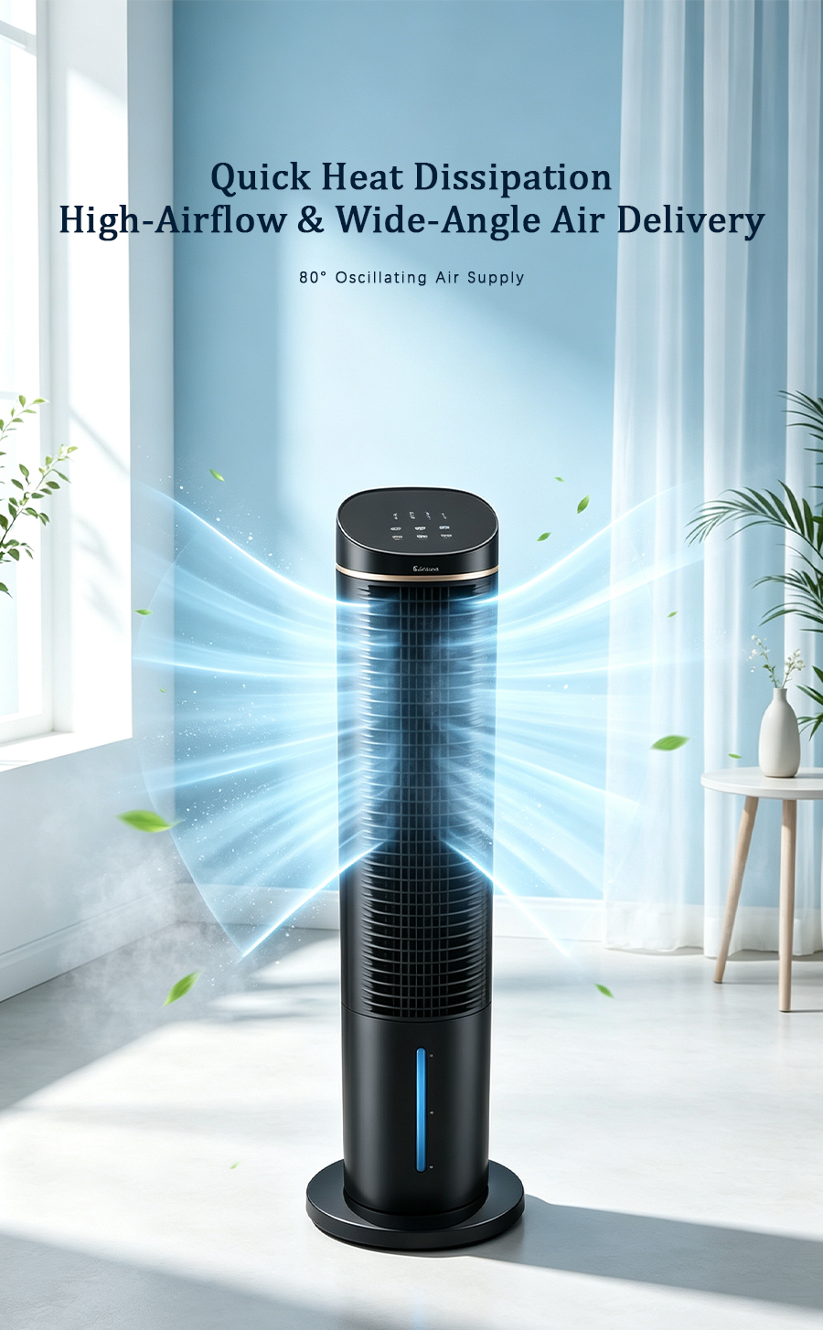 Tower Evaporative Air Cooler, Negative Ion Humidifying Cooling Tower Fan, Quiet Air Cooler with Remote Control