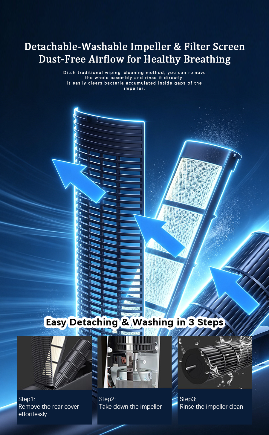 Heating & Cooling Tower Fan, Water Evaporative Air Cooler, Negative Ion Purifier 4-in-1 Heater & Cooling Fan