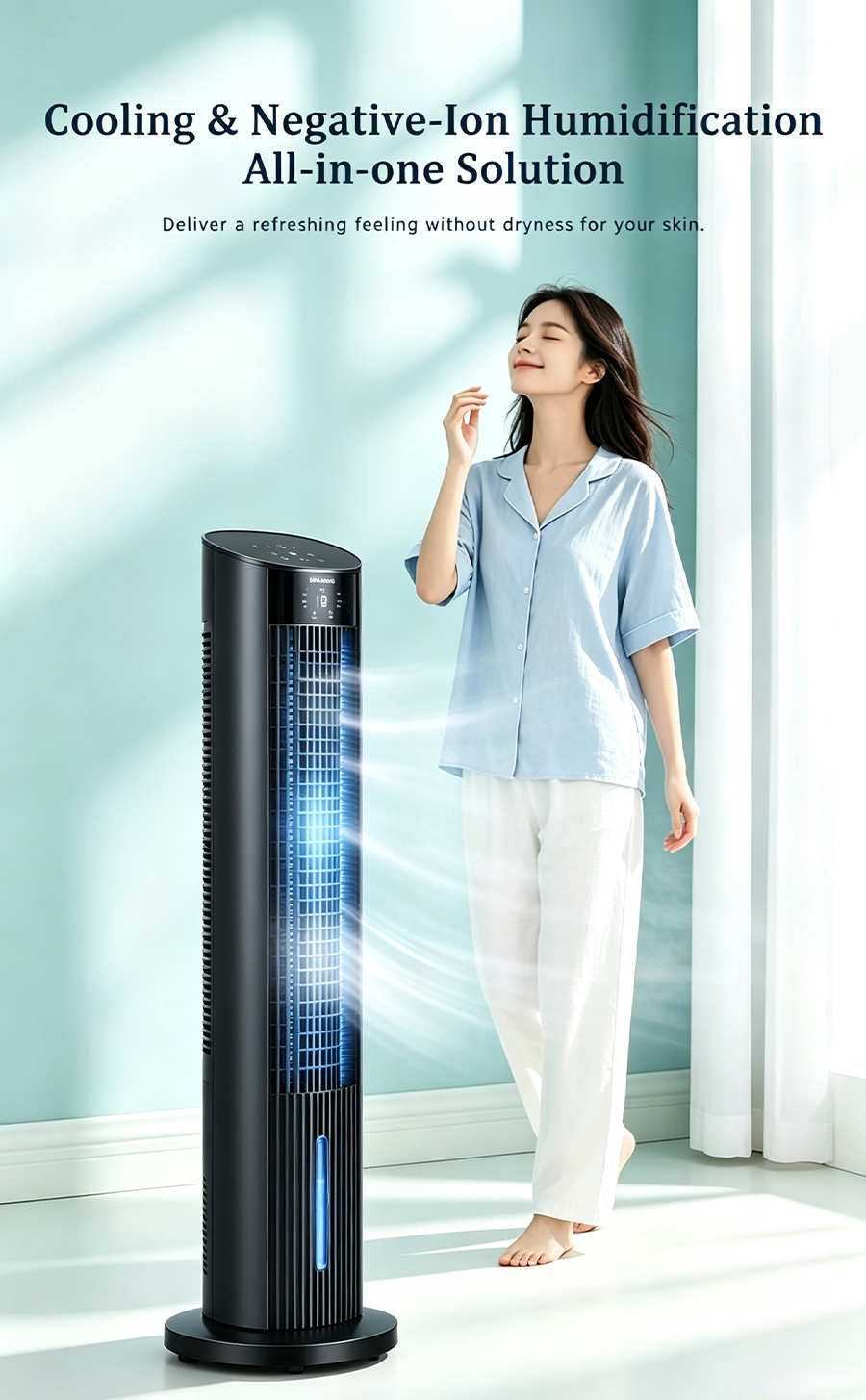 Tower Evaporative Air Cooler, Negative Ion Humidifying Cooling Fan