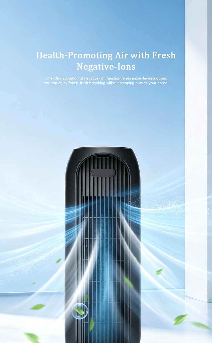 2-in-1 Evaporative Cooling & Space Heating Tower Fan with Humidification, Negative Ion, 80° Oscillation