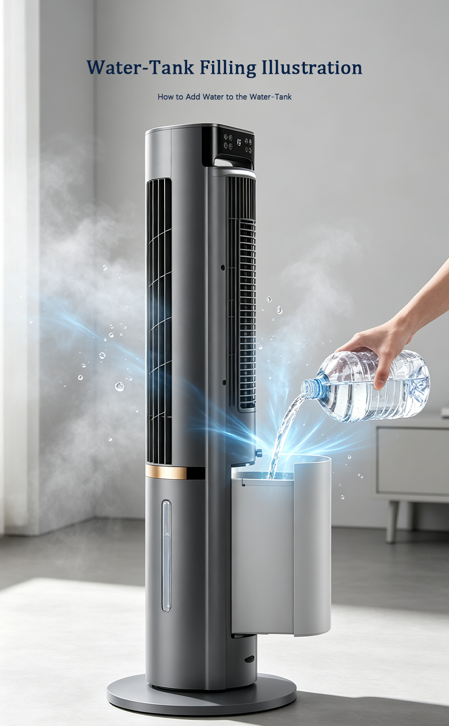 Evaporative Air Cooler Tower Fan, Negative Ions Cooling Air Conditioner Fan, Remote Control Vertical Cooling Fan