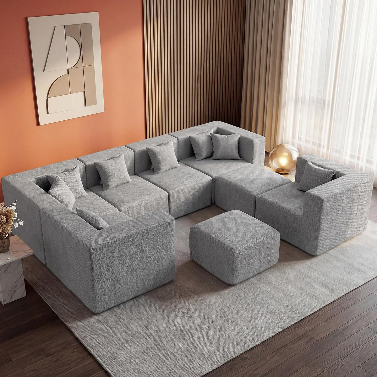 MONVANE 8-Seat U-Shaped Modular Chenille Sectional Sofa — product image 2