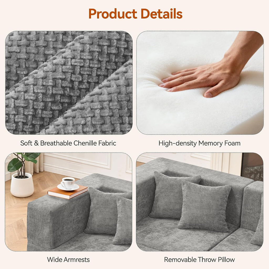 MONVANE 8-Seat U-Shaped Modular Chenille Sectional Sofa — product image 5