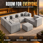 MONVANE 8-seat light grey U-shaped modular chenille sectional sofa with ottoman