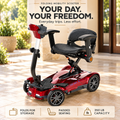 Your day. Your freedom. Folding mobility scooter with padded seating and 350 lb capacity.